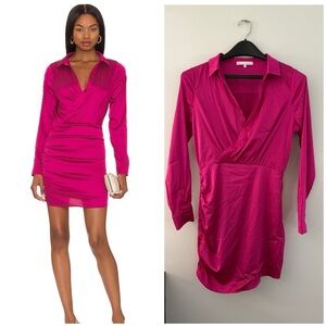 More To Come Myra Mini Dress Long Sleeve Fitted in Hot Pink Size Medium